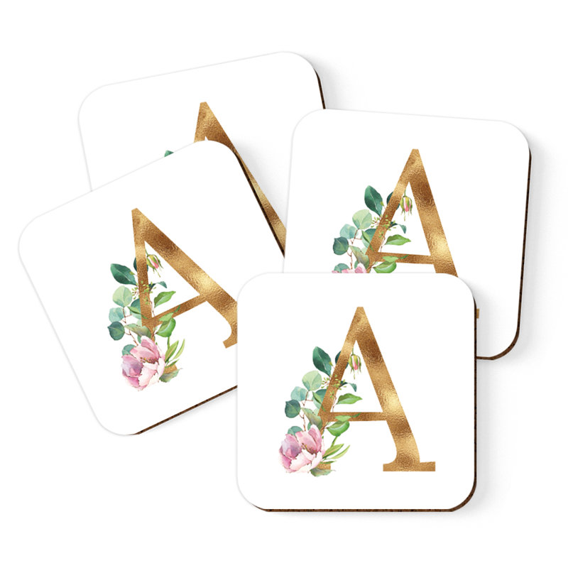 Sous-verre de lettre initiale à monogramme Lush Bloom, A