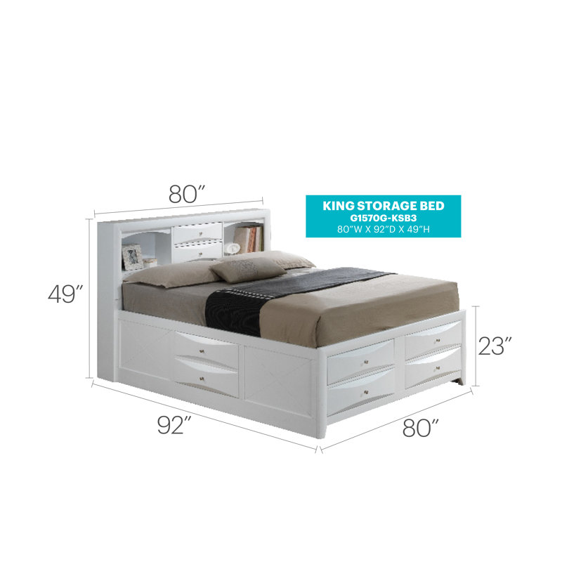Champetre Bookcase Storage Bed, White, King