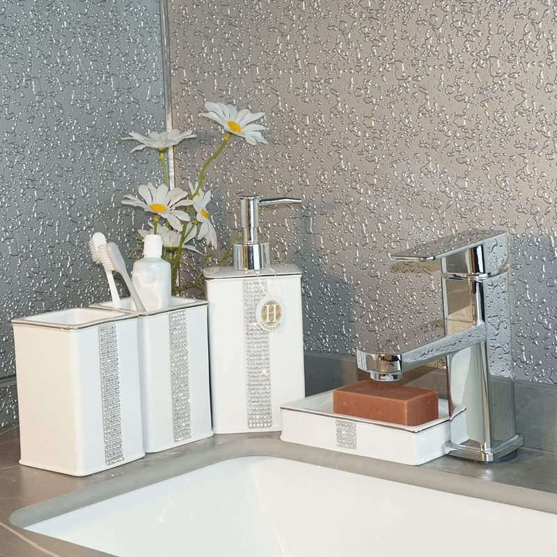 Ensemble d'accessoires de salle de bain en céramique - Ensemble de savon de comptoir de salle de bain Accessoires de décoration de salle de bain Distributeur de savon et porte-brosse à dents
