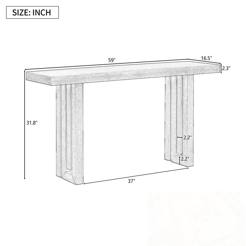 Console en bois avec des pieds de traîneau robustes, Naturel