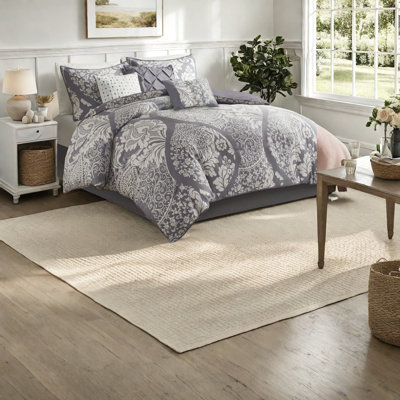 Luxury Cotton Sateen Bedding Sets, Grey Damask Design For Chic Bedroom