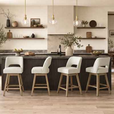 Ensemble de 4 tabourets de bar rotatifs 27,1 po, assise rembourrée en polyester sur structure en bois massif