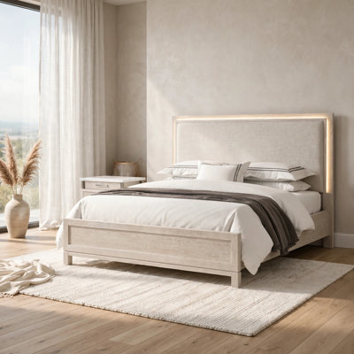 Ensemble de chambre à coucher pour très grand lit 2 pièces, gris vieilli, gris, blanc, bois argenté, table de chevet