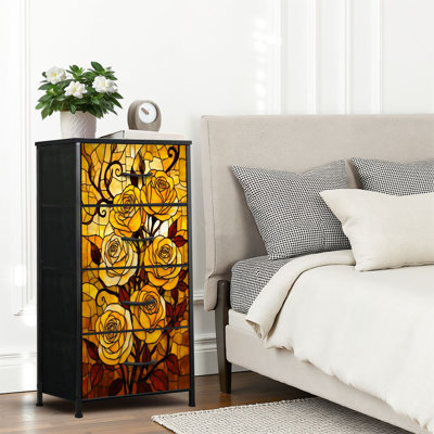 4 Drawer Dresser for Bedroom, Narrow Chest of Drawers, Wooden Top and Study Iron Frame 18"x37.5"-(WxH)