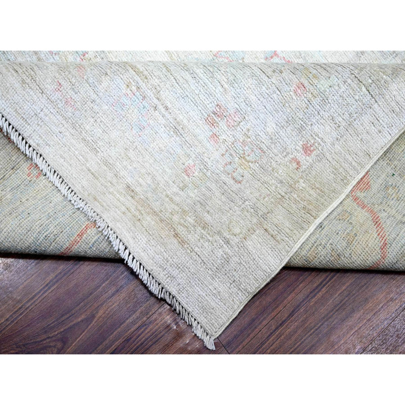 Tapis beige en laine noué à la main 13 pi 10 po x 19 pi 2 po Angora