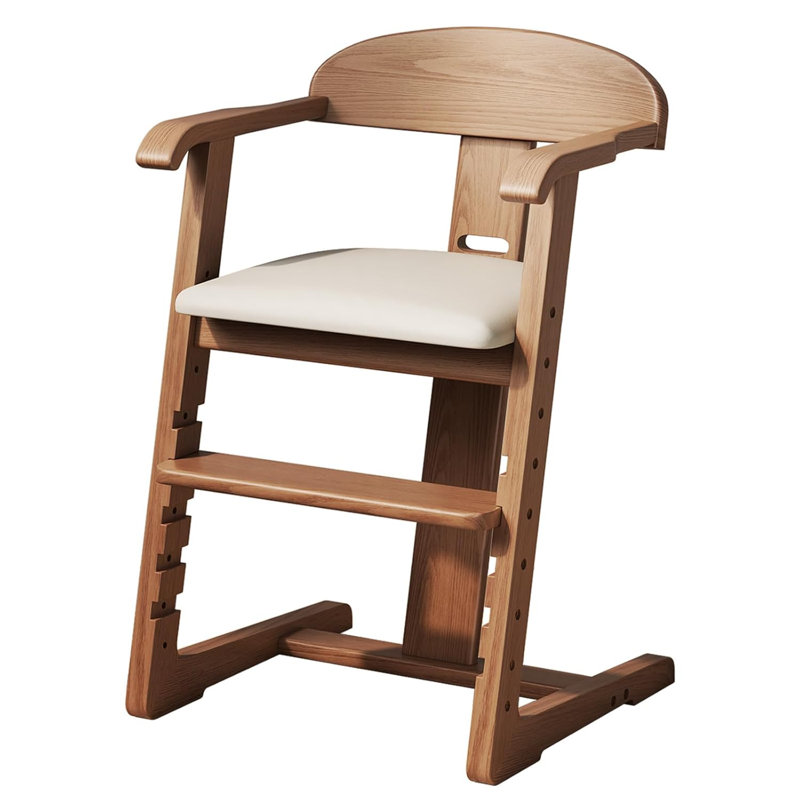 Adjustable Solid Wood Kids High Chair with Locking Wheels, Height Adjustable Seat & Footrest, gray;Brown