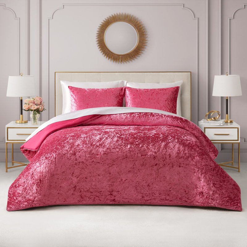 Juicy Couture Crushed Velvet Reversible Comforter & Shams Bedding Sets, Twin XL Comforter + 2 Twin Shams, Hot Pink