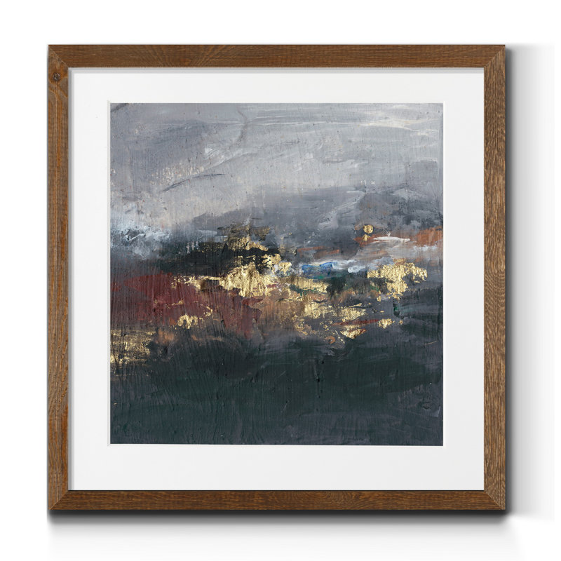 Montagnes dans la brume II-reproduction d’art sur papier encadrée, H 17 po x l 17 po x P 1,5 po, Érable encadré