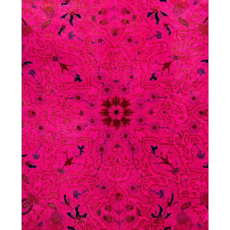 Overdyed Hand Knotted Wool Area Rug in Pink