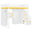 Lit mezzanine double avec escalier de rangement, coiffeuse, garde-robe et ports USB, lumières DEL pour adolescents, blanc et jaune-2046200476