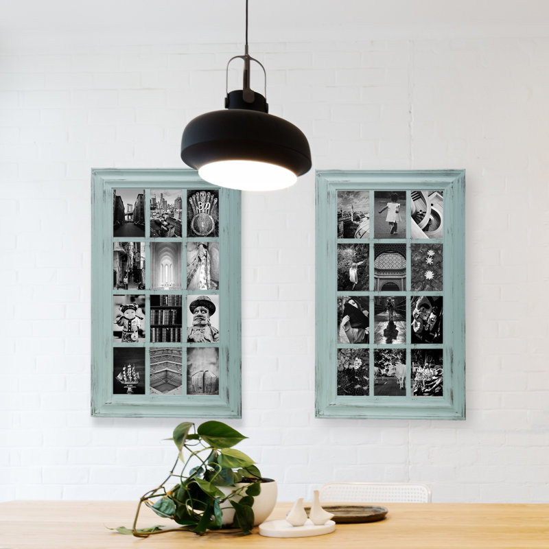 Kiera Grace Alice Collage Ayon Frame, Durable Picture Frame with 12 Frames, Holds Twelve 4" x 6" Photos, Wall Mount Photo Frame, Distressed Rustic Country Window Design, 18" x 30"
