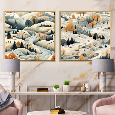 Summer Scandinavian Landscape - Ensemble de 2 collages carrés