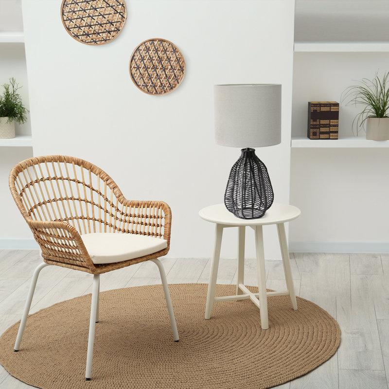 Lampe de table de table de table 21 po de haut avec bordure en papier et rotin d'inspiration côtière Boho, Noir, Blanc