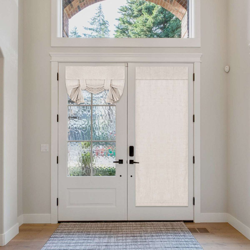 Natural Linen Blended Door Curtain - Semi Sheer French Door Curtain Light Filtering Tricia Window Door Curtain for Patio Door Tie Up Shade,2 Panel