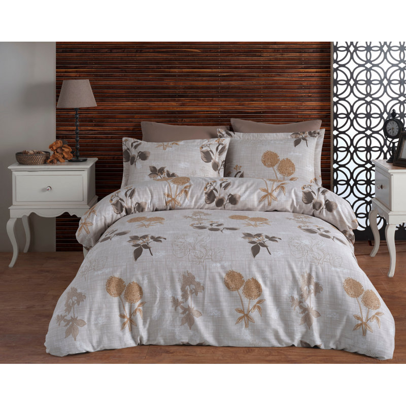 Ensemble de housse de couette 100% coton Carmo brun / blanc / beige, Housse de couette simple + 1 taie d'oreiller 31 po