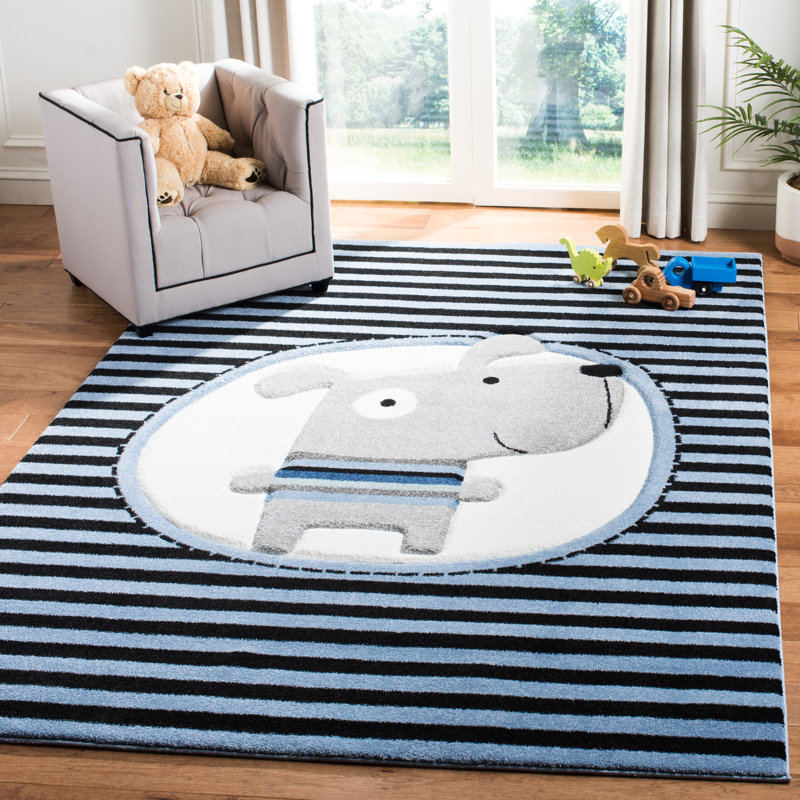 Tapis bleu marine à imprimé animal Burgan, Rectangle 5 pi 3 po x 7 pi 6 po