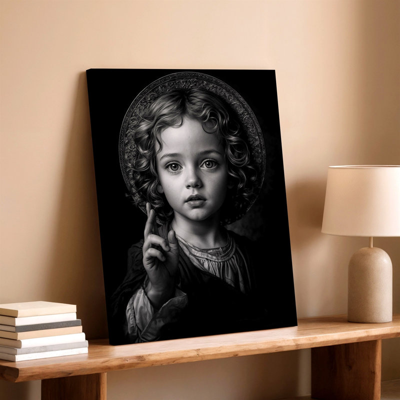 Reproduction d'art sur toile, noir et blanc, portrait de l'enfant, H 20 po x l 20 po