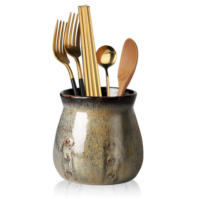 Ceramic Utensil Holder,Porcelain Utensil Crock Easy To Clean - 30Oz (Gradient Gray)