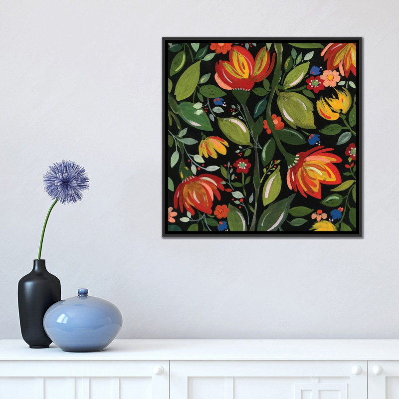 « haitians fleurs » par kim parker, impression sur toile, H 18 po x l 18 po x P 1,5 po, Toile avec cadre noir, Pas de tapis