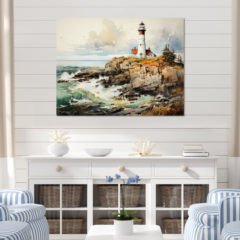 «Coastal Light House Minimal Landscape I», reproduction sur toile, Toile tendue, H 30 po x l 40 po x P 1,5 po