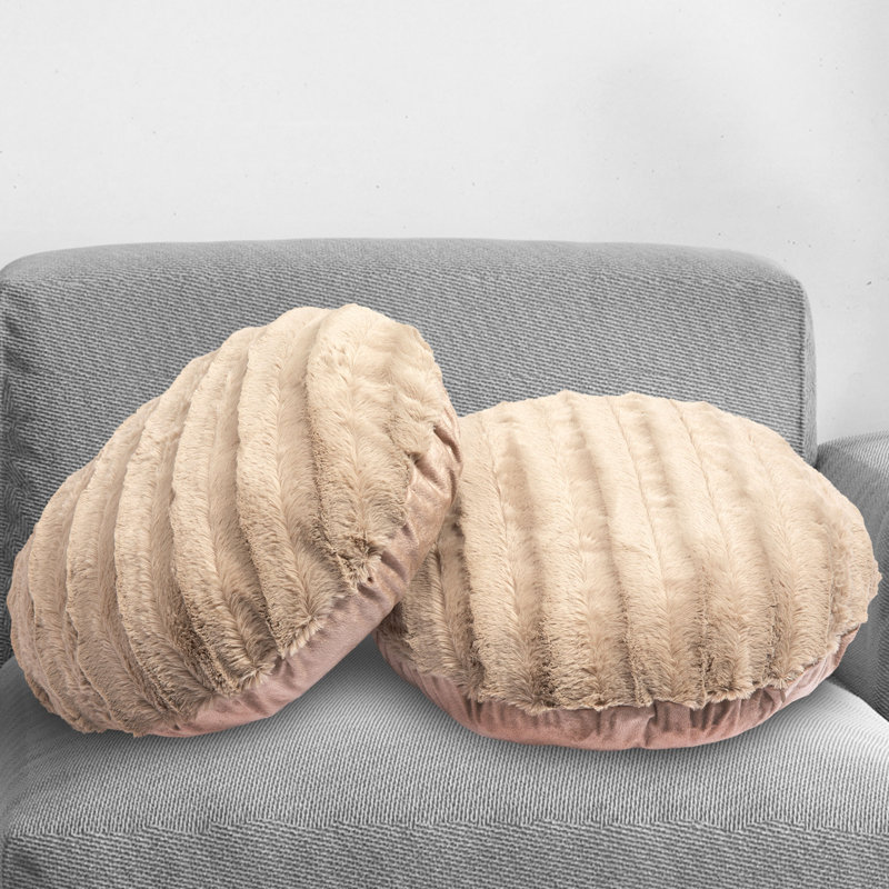 Faux Fur Floor Circular Pillow Cover & Insert, Sand