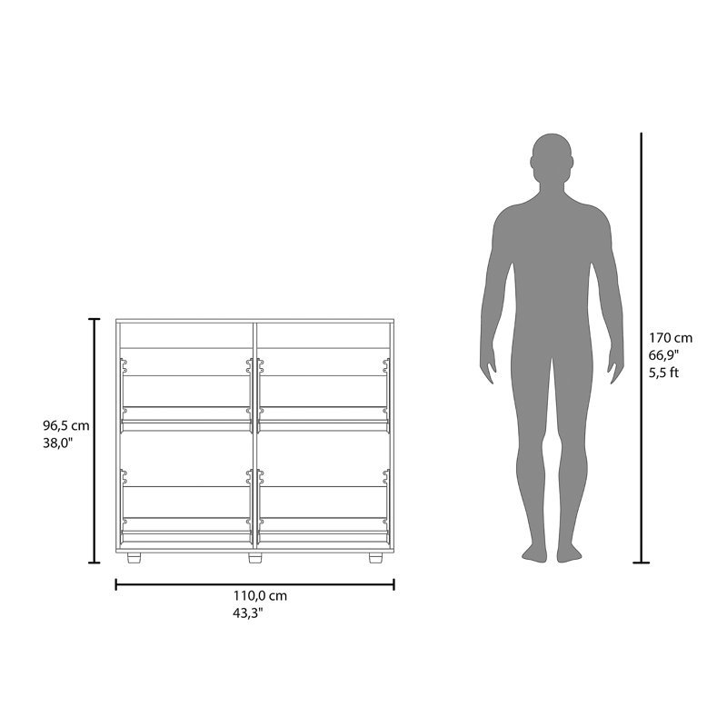 Étagère à chaussures 4 portes avec plusieurs tablettes, rangement pour chaussures moderne