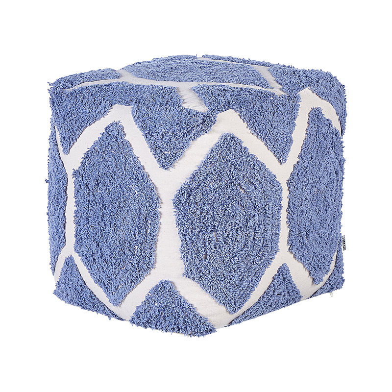 Charmayne 40cm Wide Square Geometric Cube Ottoman, Blue/White