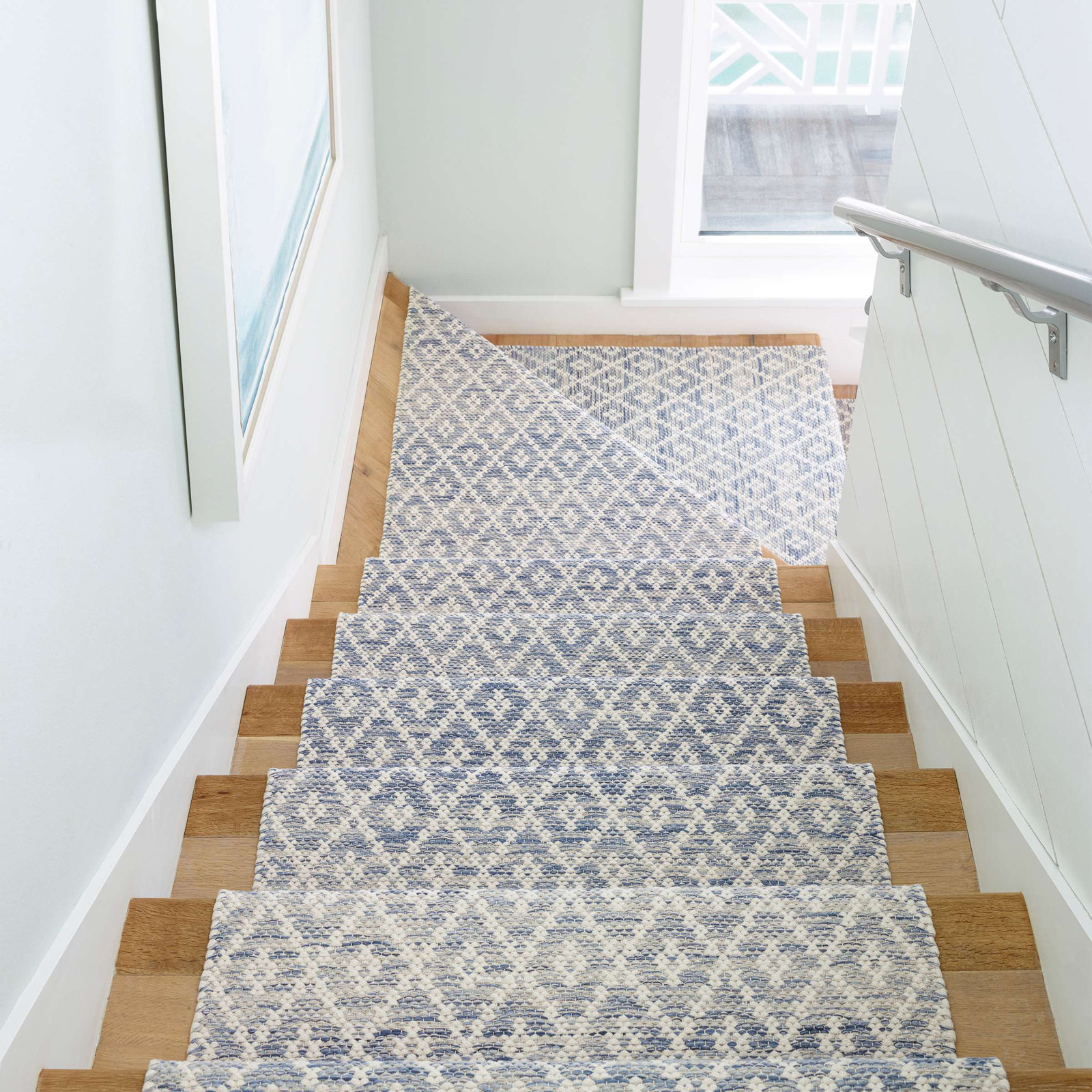 Melange Diamond Blue Handwoven Cotton Rug, Rectangle 2' x 3'
