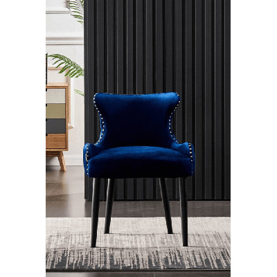 Ricky Modern Velvet Dining Chairs - Ergonomic Upholstered Curved Back with Solid Wooden Legs - Side Chair for Office Kitchen Living Room Dining Room