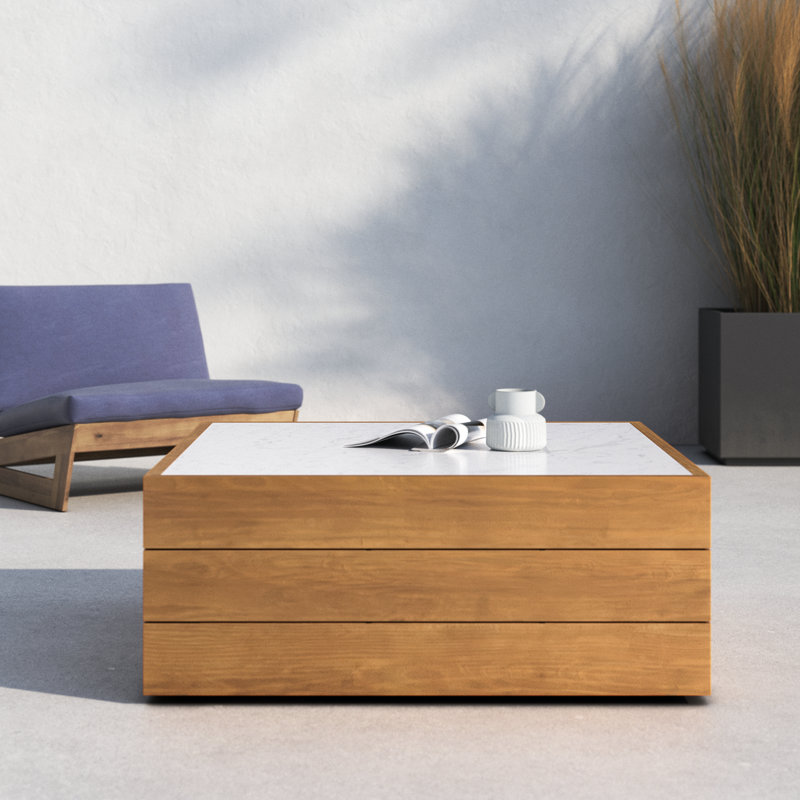 Amoz Rectangular Teak Outdoor Coffee Table , 14'' in. W 39'' in. D, 15.75" H x 14" W x 39" D
