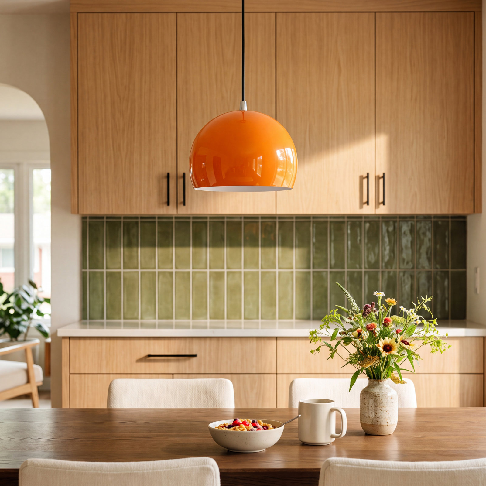 Schultz Dimmable Globe Single Light Pendant, Shiny Orange