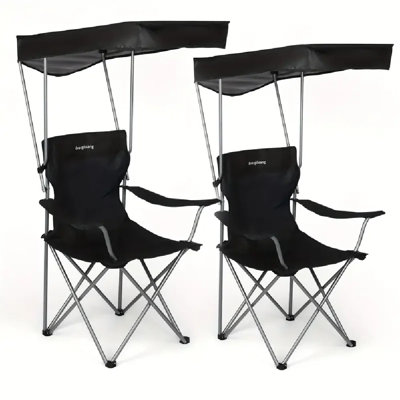 Ensemble de 2 chaises de camping, chaise pliante avec auvent, bloquant efficacement la lumière directe du soleil, fabriquée en tissu Oxford, plus durable, légère et facile à transporter, convient au camping, à la plage, au pique-nique et aux sports de pêche.