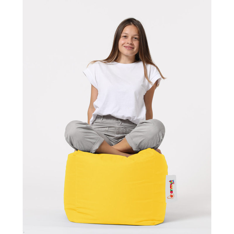 45cm Wide Round Solid Colour Pouffe Ottoman, Yellow