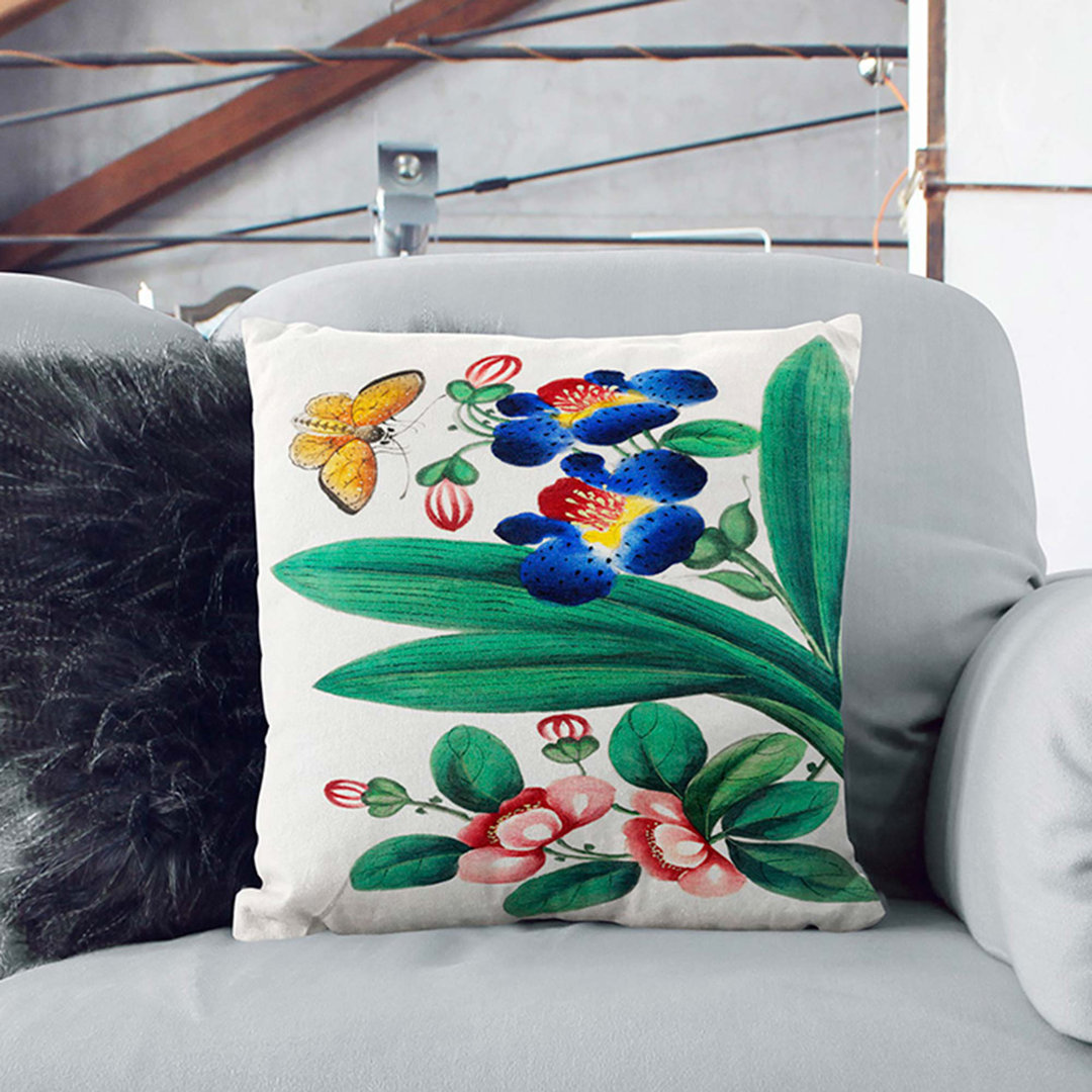 A Butterfly and Flowers Cushion with Filling