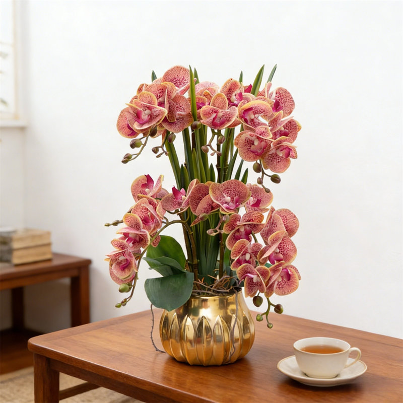 Arrangement floral artificiel, Doré, Rose