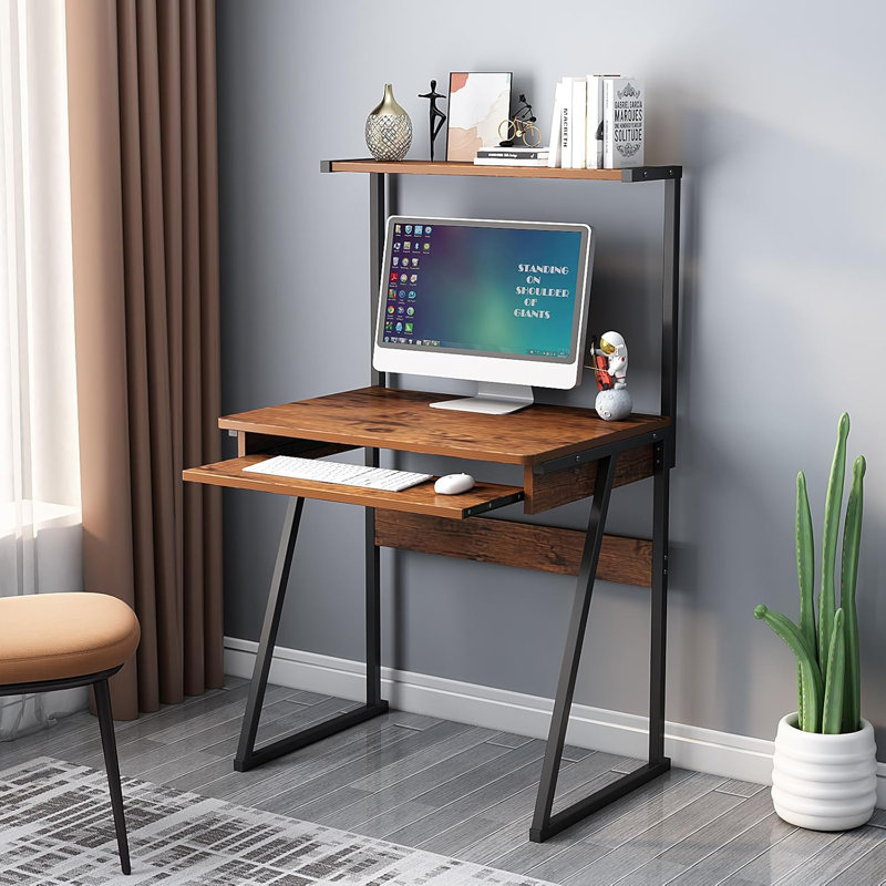 2-Tier Computer Desk with Keyboard Tray for Small Spaces 28 Inch Home Office Desk Computer Workstation Modern Writting Table,