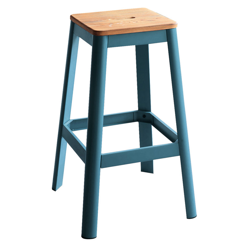 Tabouret de bar rustique avec siège naturel et pieds en métal bleu sarcelle pour la chambre à coucher, Bleu