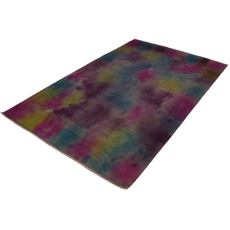 Tapis rose / bleu / vert en laine noué à la main 7 pi 11 po x 10 pi 4 po Ewing