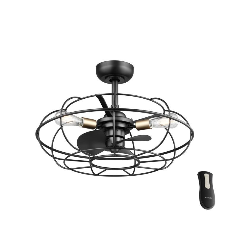 Farmdale 24'' Caged Fandelier with Lighting, Ceiling Fan with Light and Remote, 3-Blade Fandelier Black Farmhouse Fan, 3-Speed Quiet AC Motor