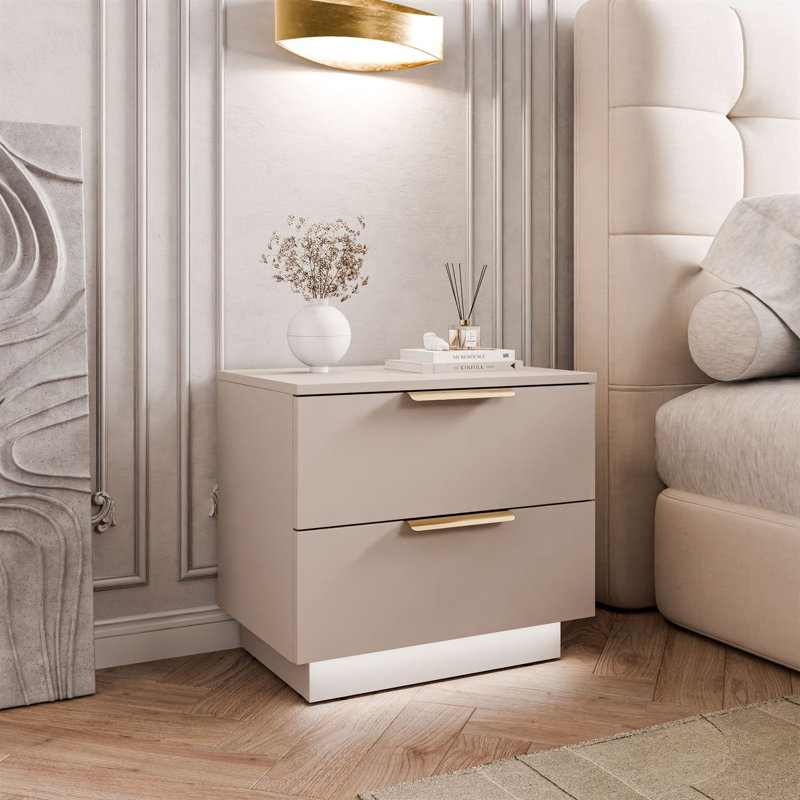 55cm W Bedside Table, Cashmire/Gold