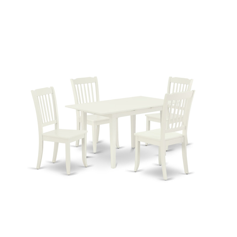 Ensemble de table de salle à manger 5 pièces moderne comprenant une table rectangulaire en bois avec feuille papillon et 4 chaises de salle à manger, lin blanc