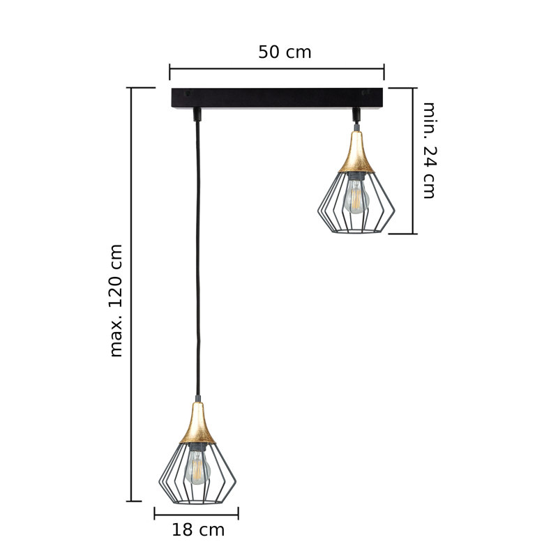 Miltrud 2 - Light Caged Pendant, Black/Gold