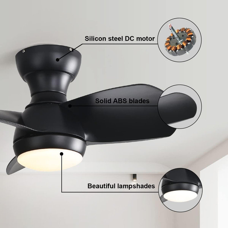 Ventilateur de plafond intérieur avec lumière DEL et télécommande, ventilateur de moteur à courant continu à 3 pales