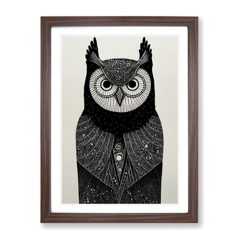 Adorable Owl - Single Picture Frame Print, 46cm H x 34cm W x 2cm D, Walnut