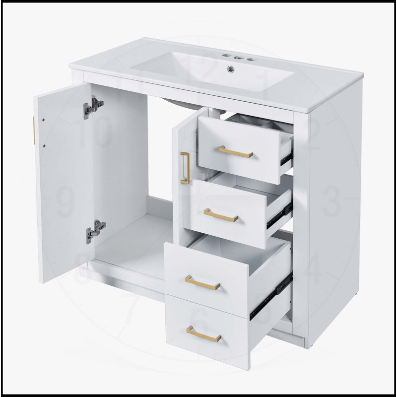Meuble-lavabo 36 po avec lavabo en céramique, Blanc