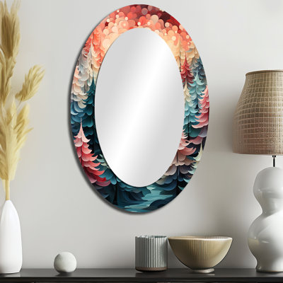 Arbre de Noël coucher de soleil pin - miroir mural ovale traditionnel
