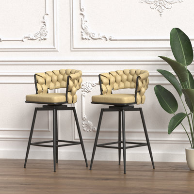 Ensemble de tabourets de bar 28 po en cuir tressé de 28 po avec tabourets de bar sans pieds réglables, 360 tabourets de bar pivotants avec repose-pieds