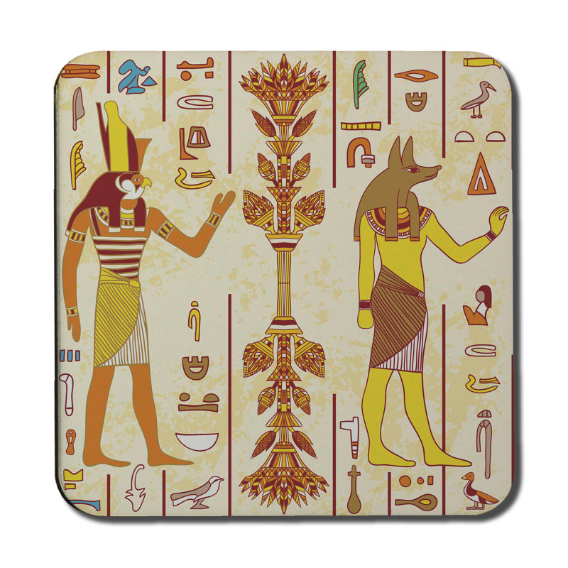 Square 6 Piece Coaster Set, Yellow/Brown/Orange