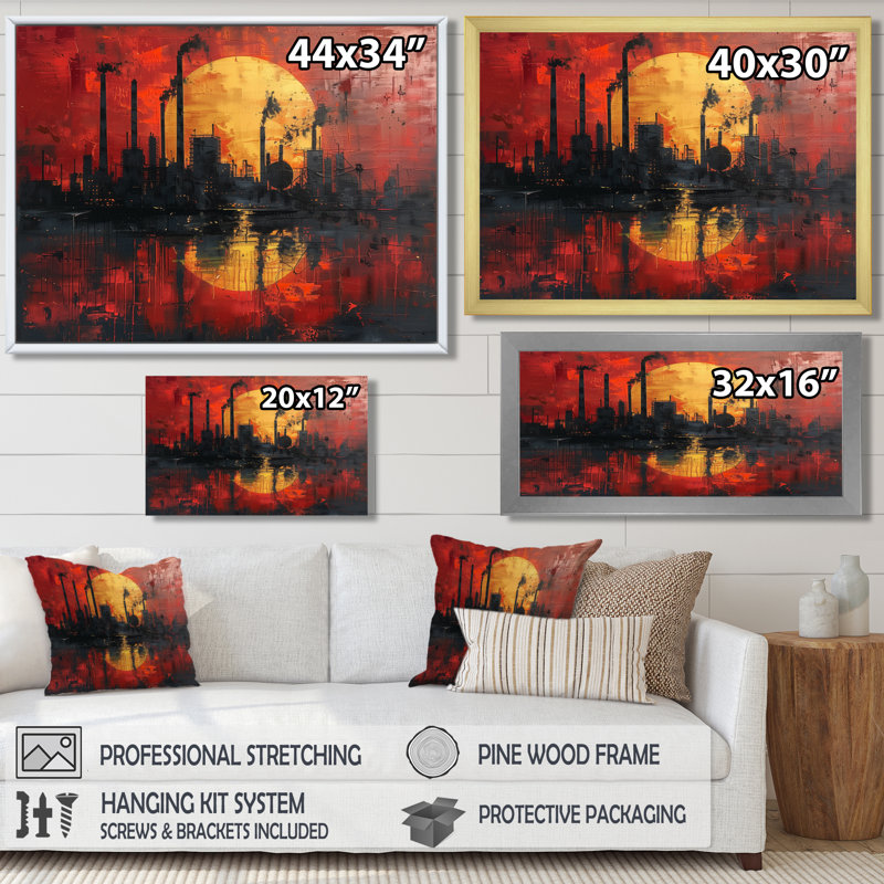 Jaune, rouge, production, Power Factories III - Décoration murale usines, Toile encadrée noire simple
