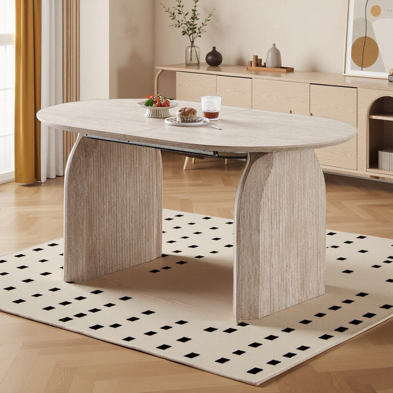 Table de salle à manger extensible moderne en bois naturel avec pieds à double pilier, H 29,53 po x L 90,55 po x P 35,43 po